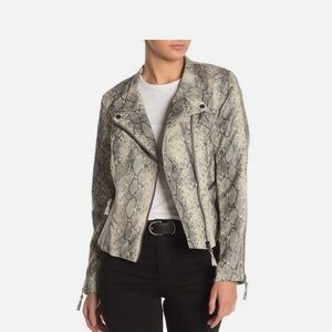 Gray Faux Snake Print Leather Jacket S